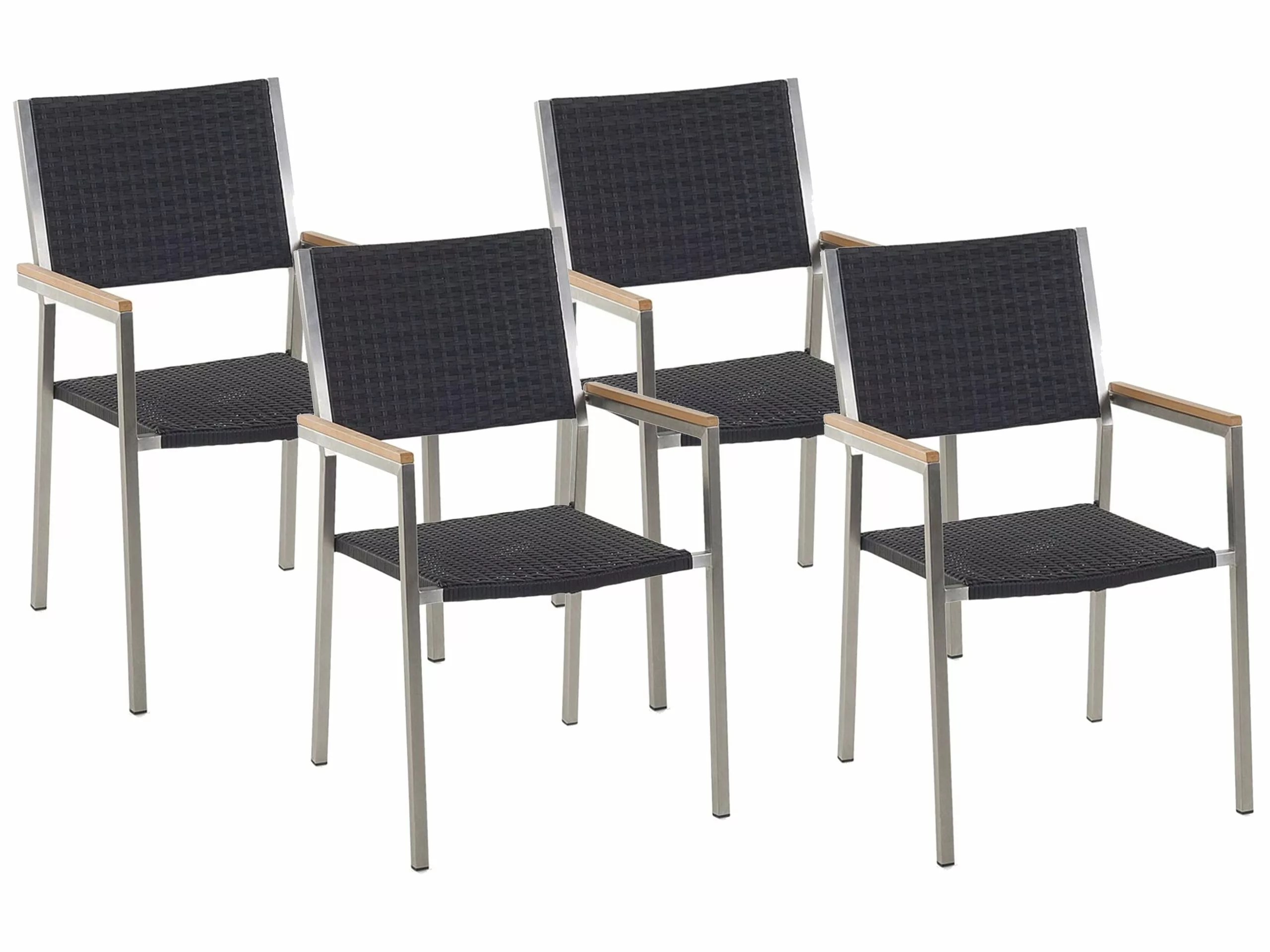 Beliani Tuinstoelen, Set Van 4 Zwart Wicker GROSSETO