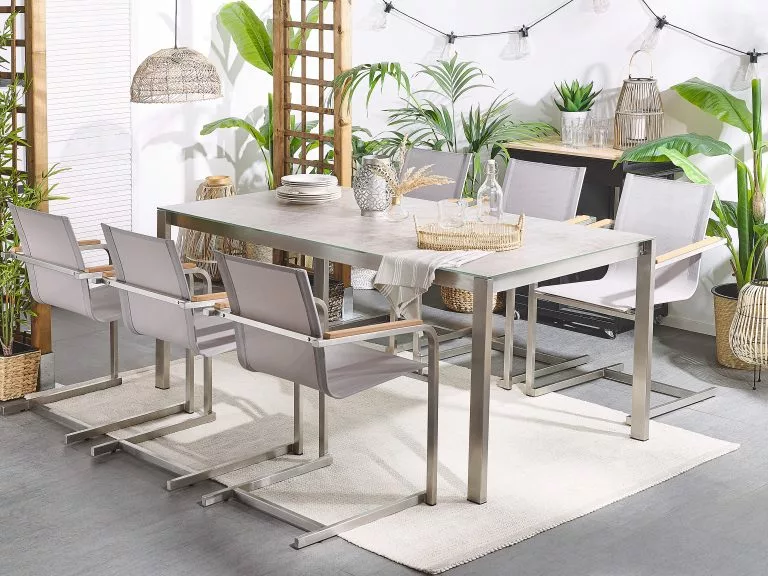 Beliani Tuinstoel Set Van 4 RVS Beige COSOLETO - Afbeelding 2