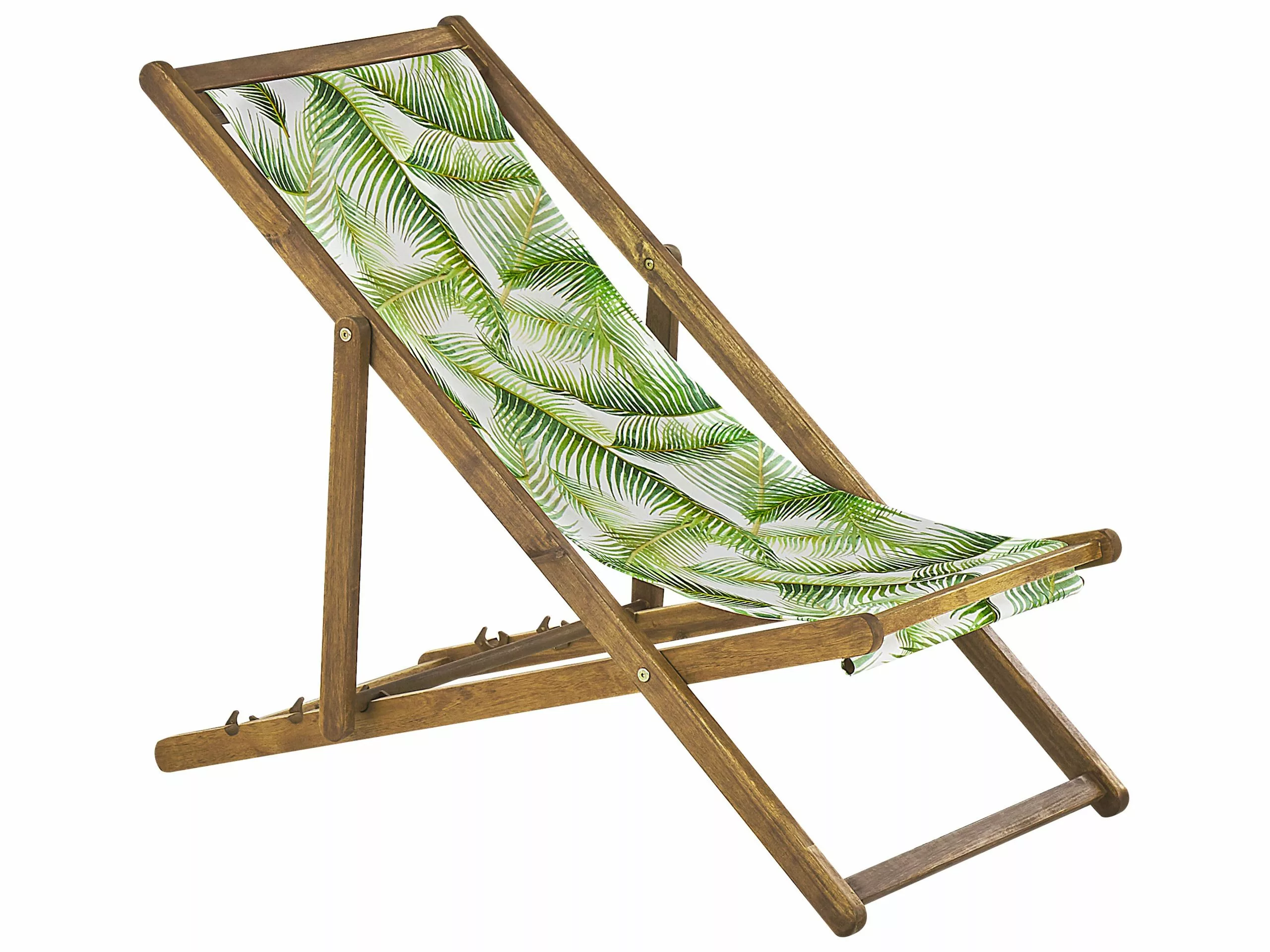 Beliani Ligstoel Set Van 2 Acaciahout Stof Groen/palm ANZIO - Afbeelding 3