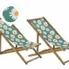 Beliani Ligstoel Set Van 2 Acaciahout Stof Lichthout/bloemen ANZIO