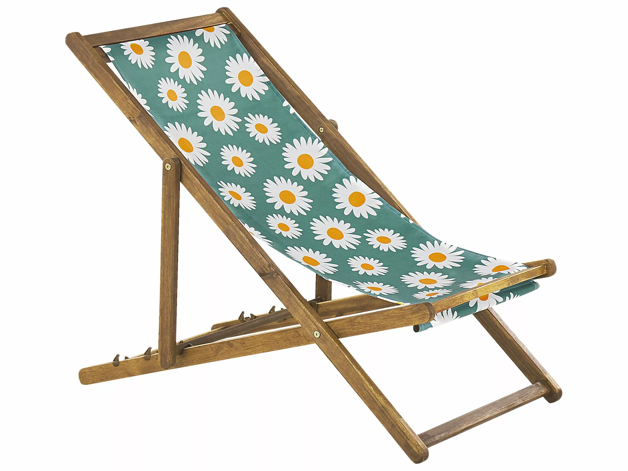 Beliani Ligstoel Set Van 2 Acaciahout Stof Lichthout/kamille ANZIO - Afbeelding 3