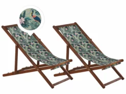 Beliani Ligstoel Set Van 2 Acaciahout Stof Pelikaan ANZIO