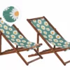 Beliani Ligstoel Set Van 2 Acaciahout Stof Bloemen ANZIO