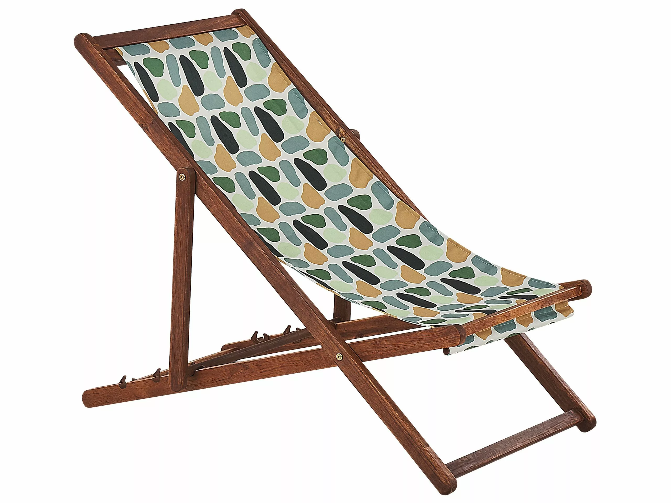 Beliani Ligstoel Set Van 2 Acaciahout Stof Geometrisch ANZIO - Afbeelding 3