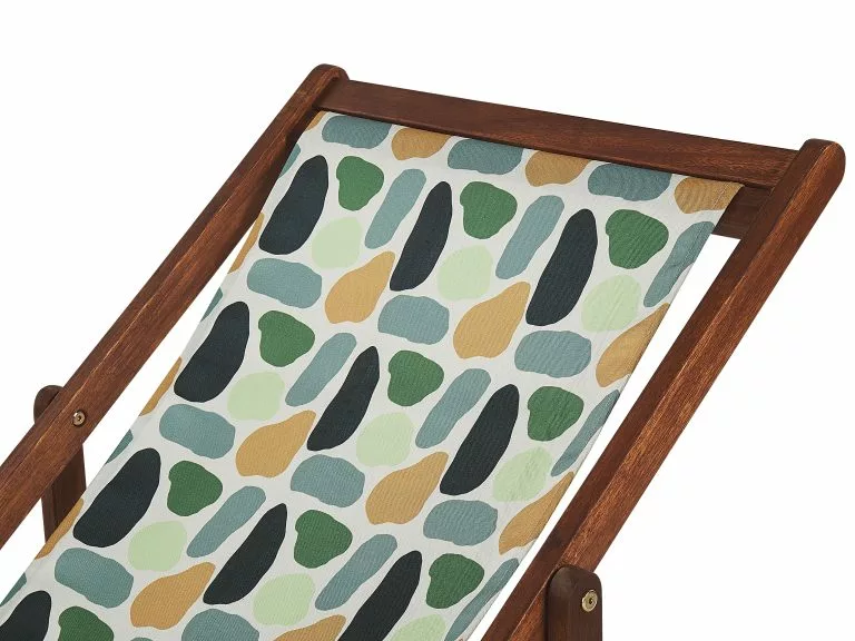 Beliani Ligstoel Set Van 2 Acaciahout Stof Geometrisch ANZIO - Afbeelding 4