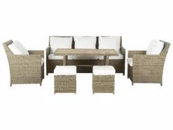 Beliani Loungeset 5-zits Rotan Bruin/wit FONTI