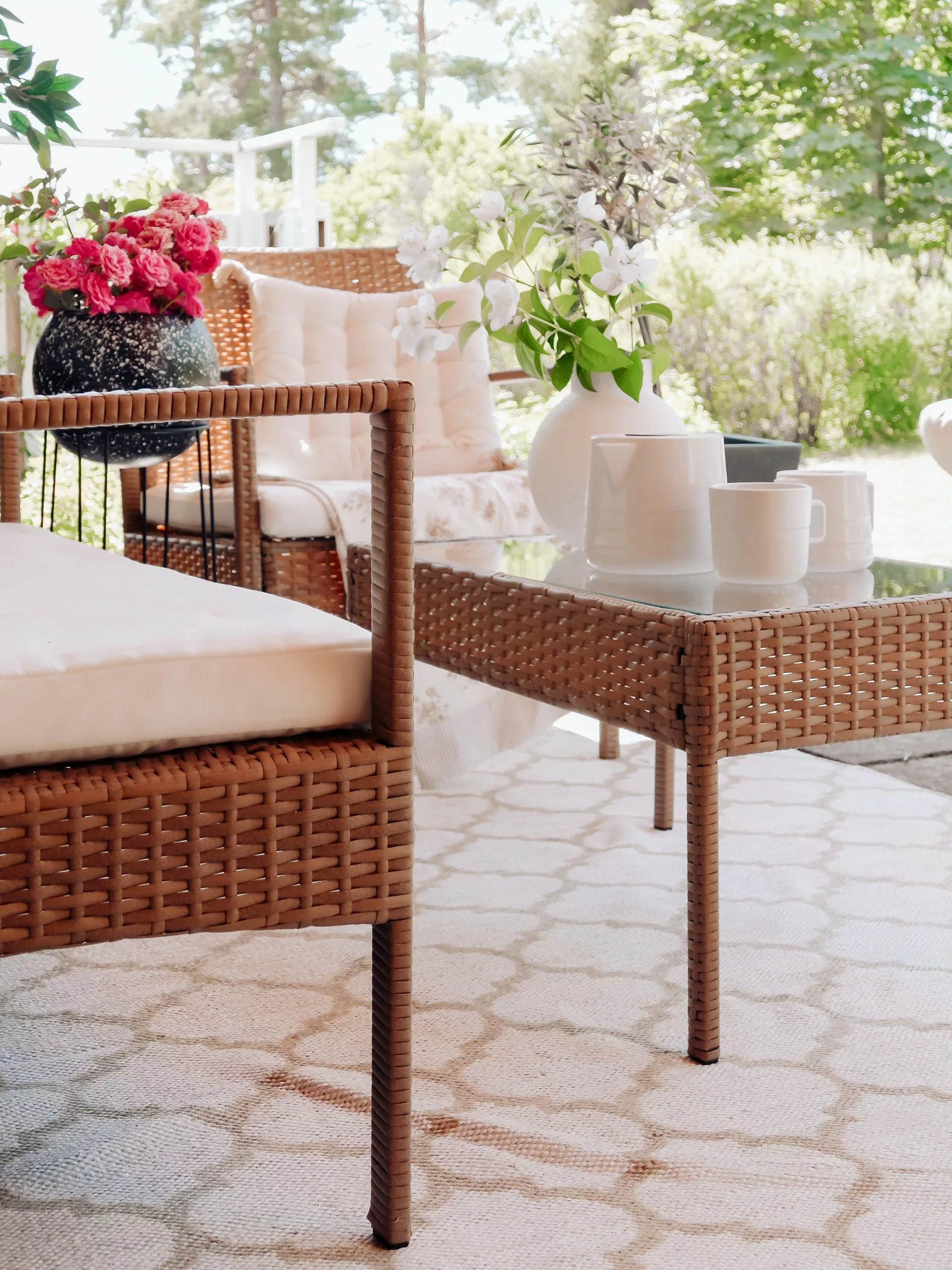 Beliani Loungeset 4-zits Rotan Lichtbruin/cremewit MARSALA - Afbeelding 4