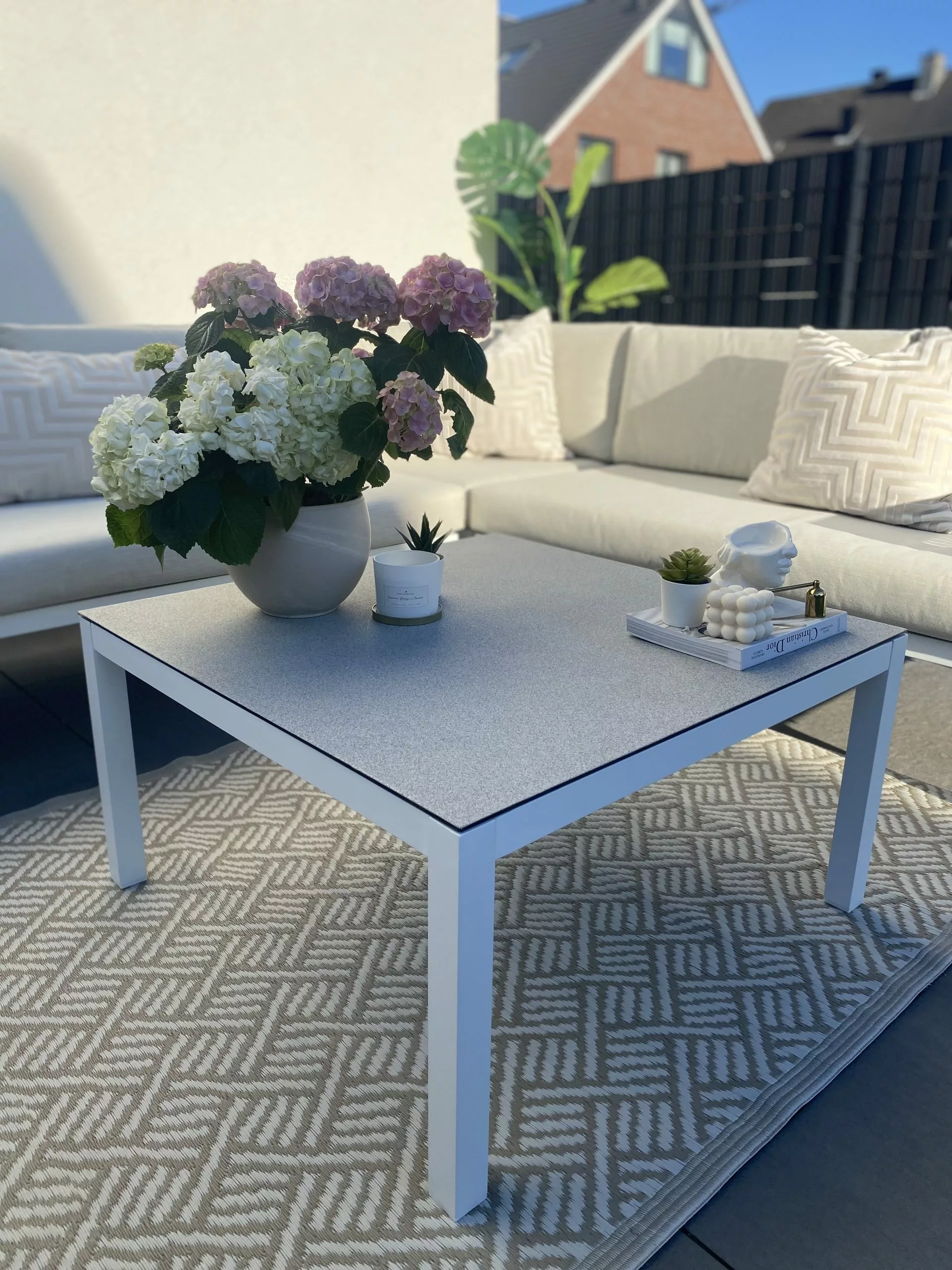 Beliani Loungeset 4-zits Aluminium Wit/bruin Linkszijdig BORELLO - Afbeelding 6