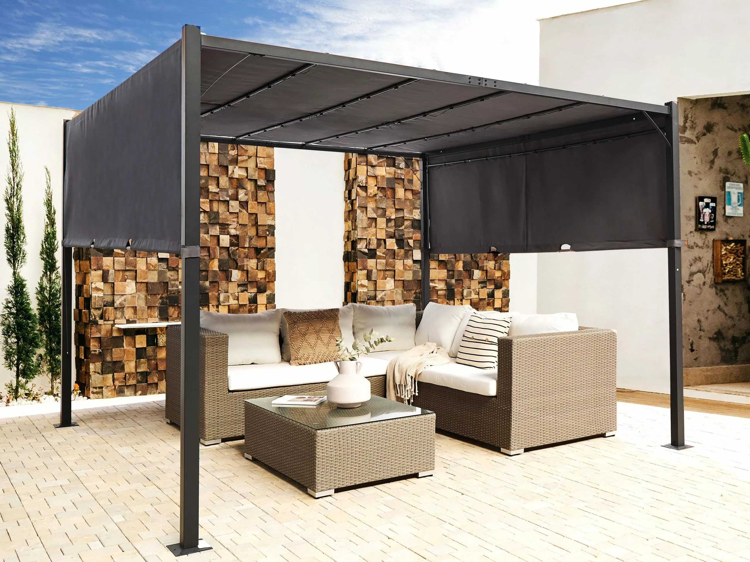 Beliani Pergola Met LED-verlichting Staal Donkergrijs 310 X 310 Cm PARGA - Afbeelding 3