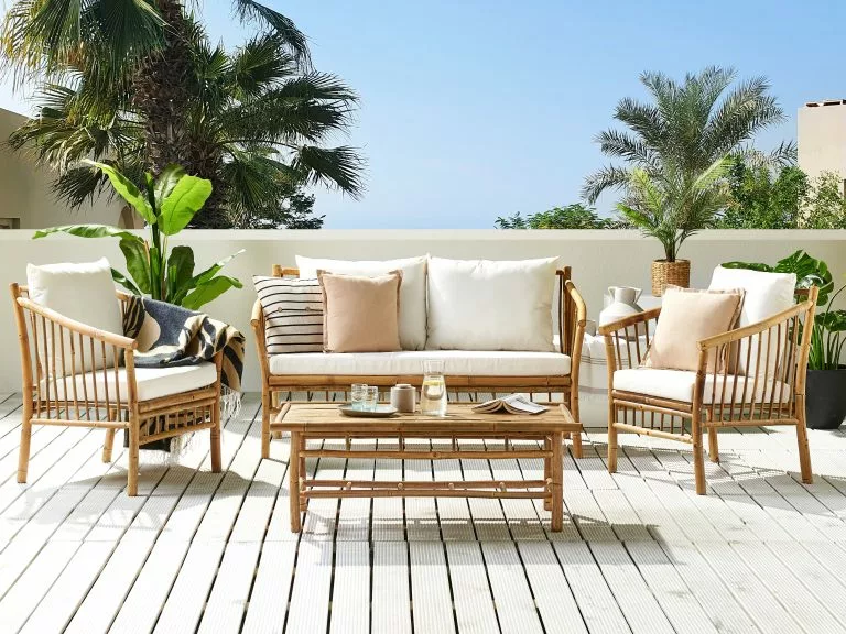 Beliani Loungeset 4-zits Bamboehout Wit MAGGIORE - Afbeelding 2