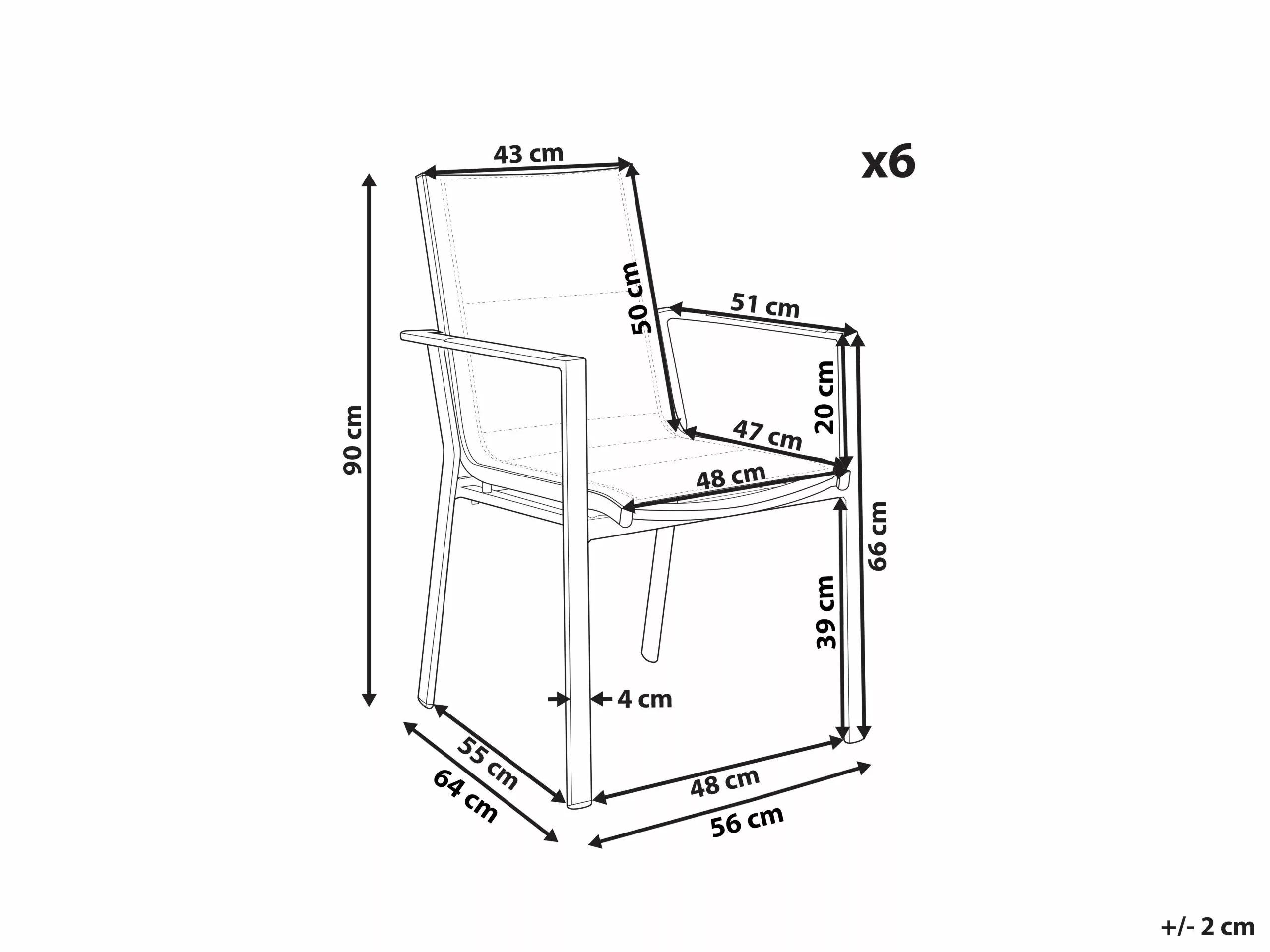 Beliani Tuinstoel Set Van 6 Aluminium Zwart BUSSETO - Afbeelding 10