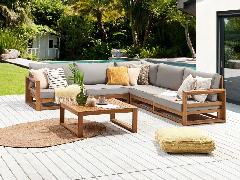 Beliani Loungeset 5-zits Acaciahout Lichtbruin Rechtszijdig TIMOR II - Afbeelding 2