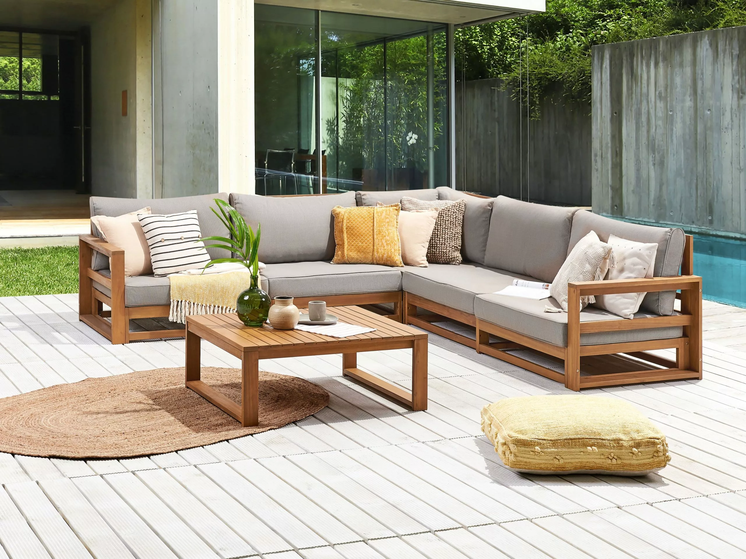 Beliani Loungeset 5-zits Acaciahout Lichtbruin Rechtszijdig TIMOR II - Afbeelding 4