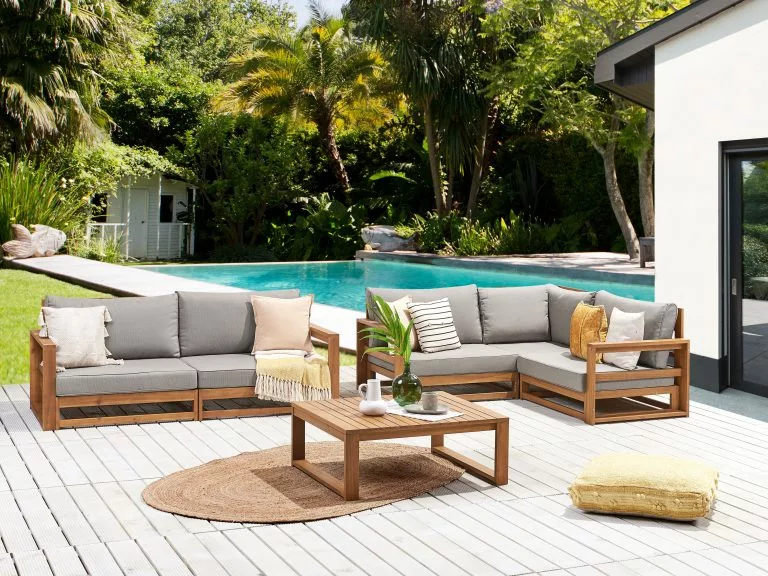 Beliani Loungeset 4-zits Acaciahout Lichtbruin TIMOR II - Afbeelding 2