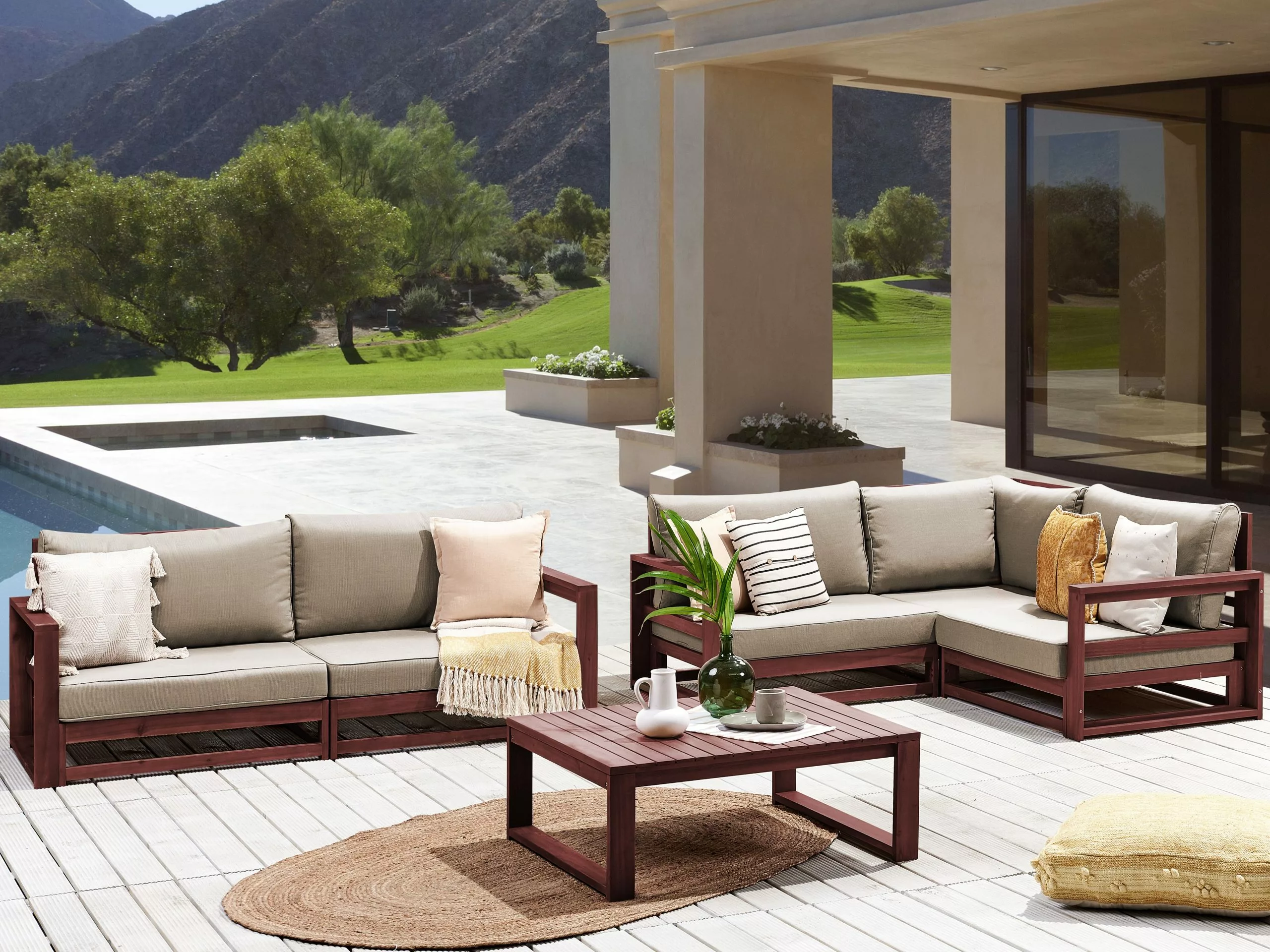 Beliani Loungeset 4-zits Acaciahout Mahonie Bruin TIMOR II - Afbeelding 2